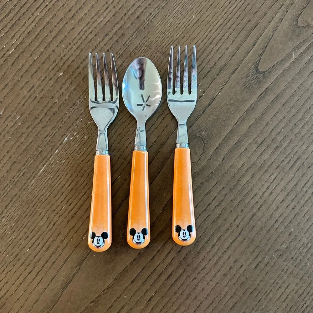 Pottery Barn Kids Disney Mickey Mouse Halloween Utensils Orange Stainless 3pc